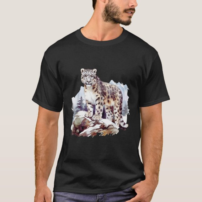 Snow Leopard Winter Mountain Big Cat Wildlife  T-Shirt (Front)