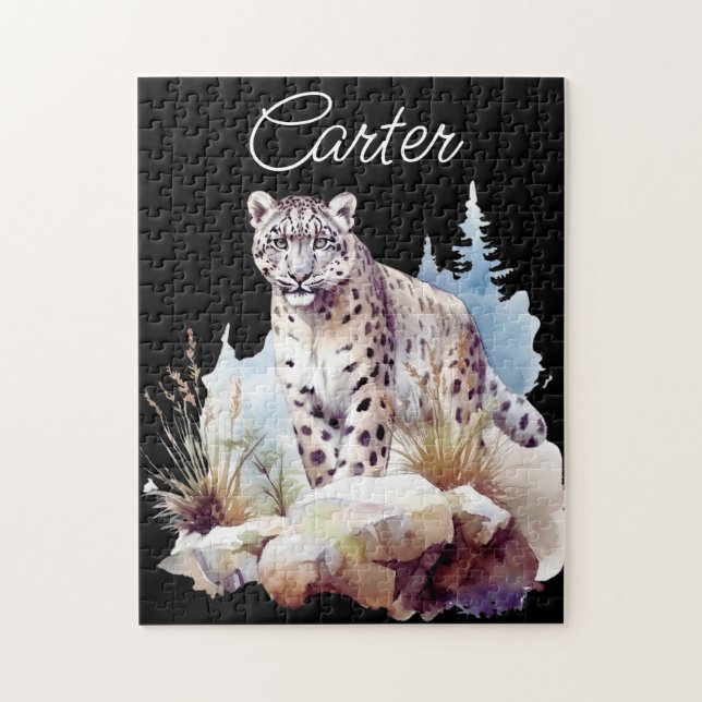 Snow Leopard Winter Mountain Personalized Jigsaw Puzzle (Vertical)