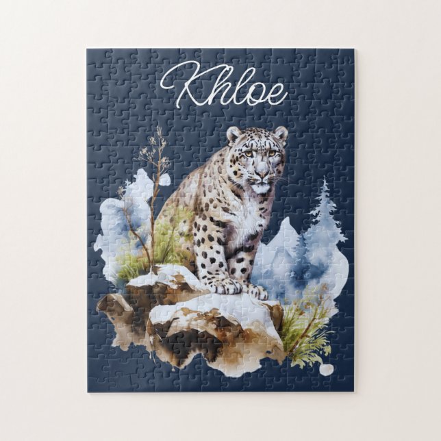 Snow Leopard Winter Mountain Personalized Jigsaw Puzzle (Vertical)