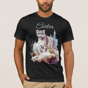 Snow Leopard Winter Mountain Personalized T-Shirt