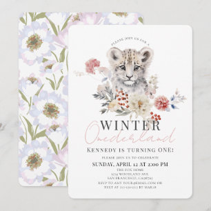 Snow Leopard Winter Onederland Girl 1st Birthday Invitation