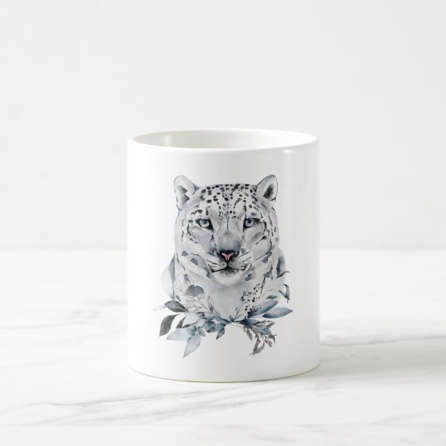 Snow Leopard, Winter Watercolor Coffee Mug (Center)