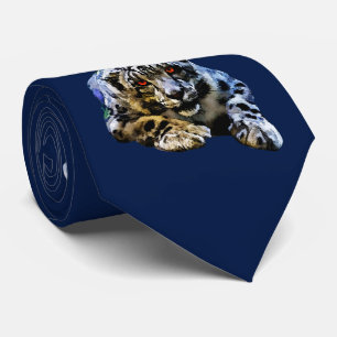 Snow Leopard With Red Eyes Drawing Tie