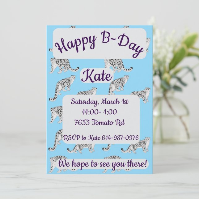 Snow Leopards Happy Birthday Invitation (Standing Front)