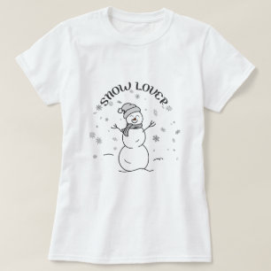SNOW LOVER Text with Cute Snowman Fun White        T-Shirt