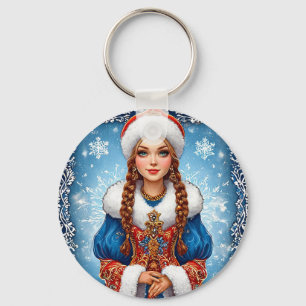 Snow maiden Beautiful Winter Portrait Keychain