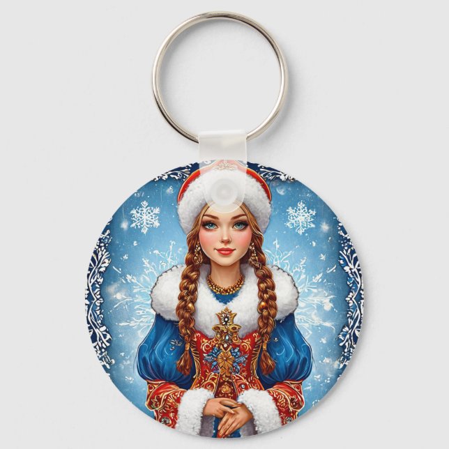 Snow maiden Beautiful Winter Portrait Keychain (Front)