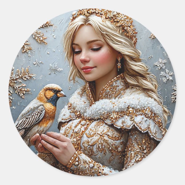 ❄️ Snow Maiden Bird Sticker Winter Fairy Gift (Front)