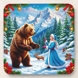 Snow Maiden Enchanting Winter Scene Coaster