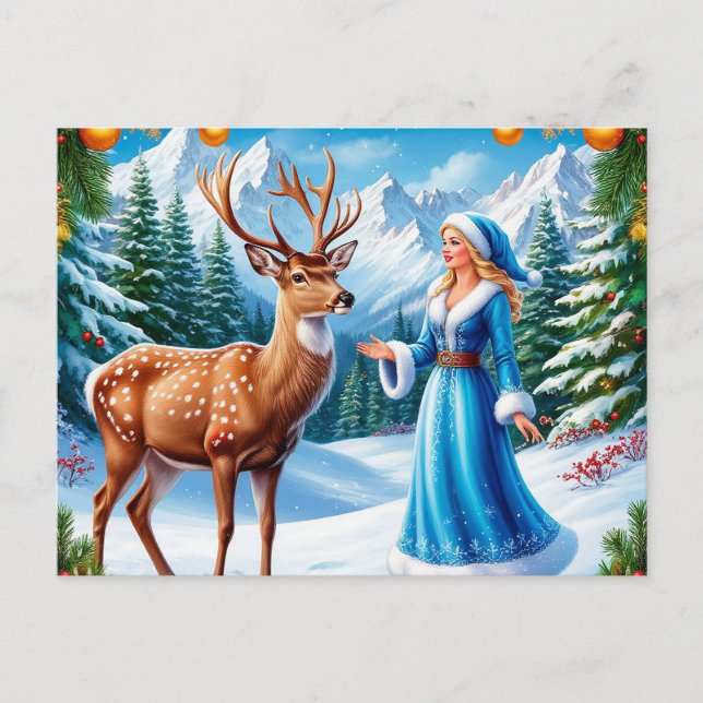 Snow Maiden Enchanting Winter Scene Holiday Postcard (Front)