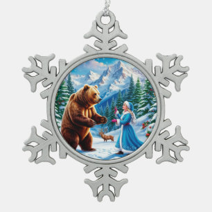 Snow Maiden Enchanting Winter Scene Snowflake Pewter Christmas Ornament