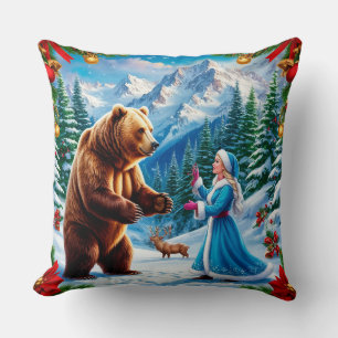 Snow Maiden Enchanting Winter Scene Throw Pillow