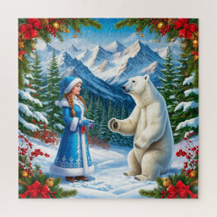 Snow Maiden with Festive Decor and Polar Bear Jigsaw Puzzle