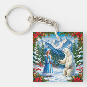 Snow Maiden with Festive Decor and Polar Bear Keychain