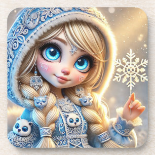 Snow Maiden With Glittering Snowflake Coaster