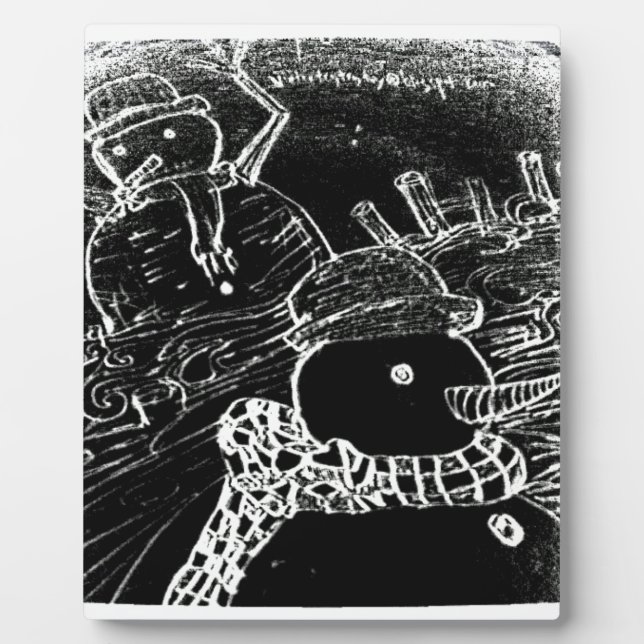 Snow man and Yaie in black Christmas Plaque (Front)