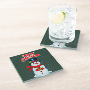 Snow man hat Christmas hat Glass Coaster