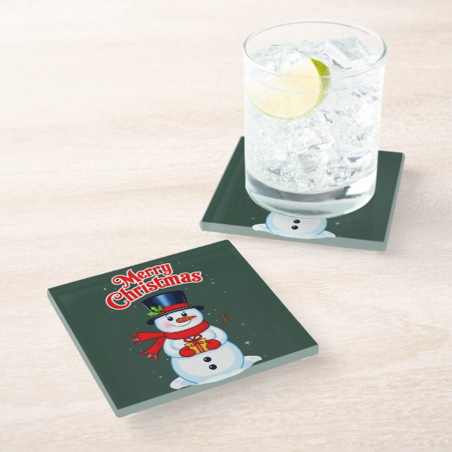 Snow man hat Christmas hat Glass Coaster (Angled)