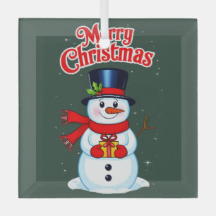 Snow man hat Christmas hat Glass Ornament