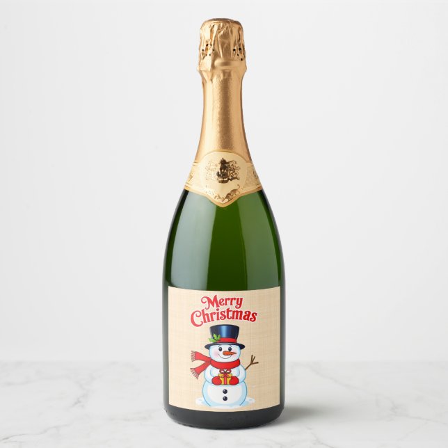 Snow man hat Christmas hat Sparkling Wine Label (Front)