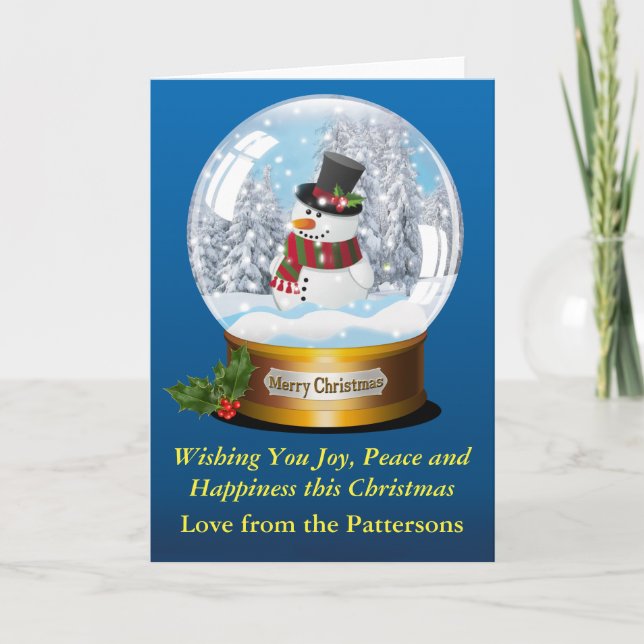 Snow Man in a Snow Globe Christmas Greeting card (Front)