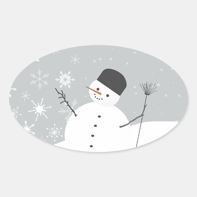 Snow Man Oval Sticker (Front)