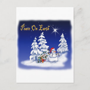 snow man peace on earth postcard