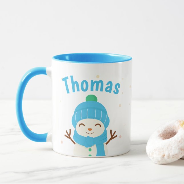 Snow Man Personalize Christmas Coffee Mug (With Donut)