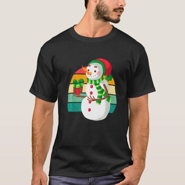 Snow Man Santa Christmas Tree Lights Xmas Teens T-Shirt (Front)