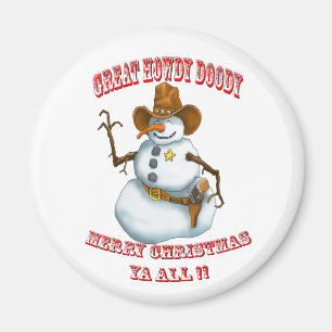 snow man western cowboy sherriff magnet