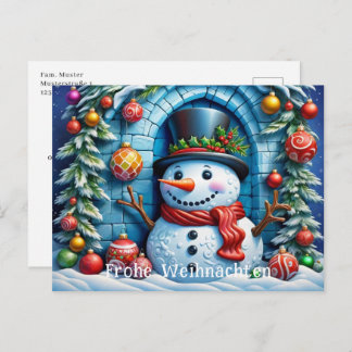 Snow man with Christmas decoration - Postcard