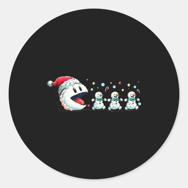 Snow Man Xmas Tee Snowman Gamer  Classic Round Sticker (Front)