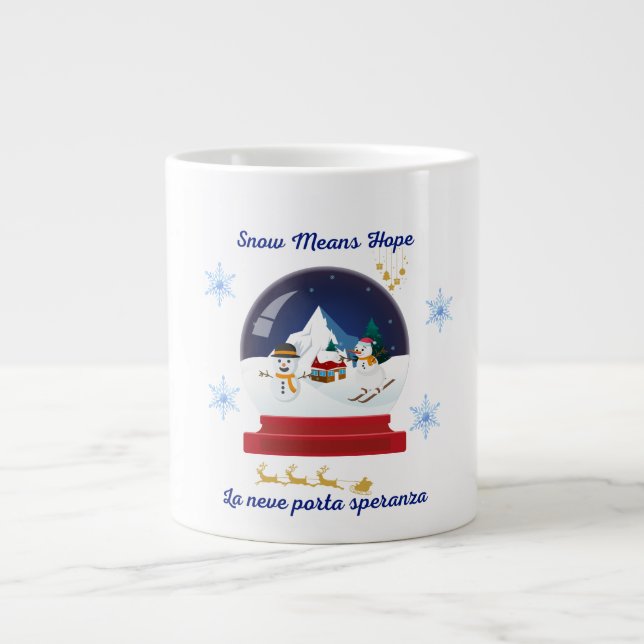 Snow Means Hope – Bilingual Snow Globe Holiday Large Coffee Mug (Front)