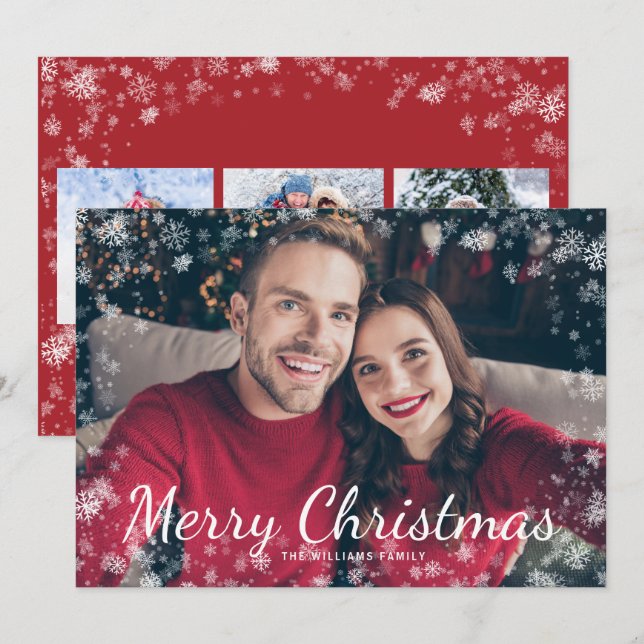 Snow Merry Christmas Photo Collage Holiday (Front/Back)