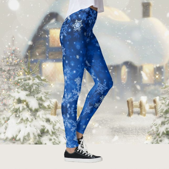 Snow Midnight Blue Sky Snowflakes  Leggings (Creator Uploaded)