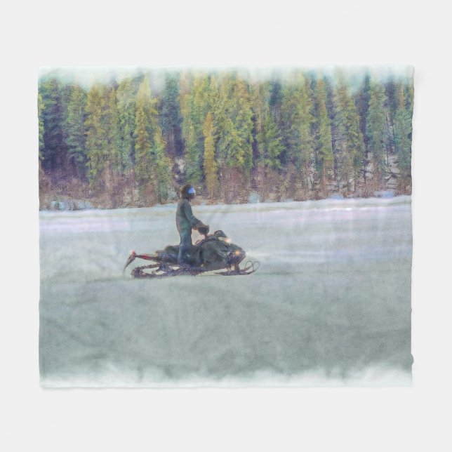 Snow-mobiler Winter Sports Gift Fleece Blanket (Front (Horizontal))