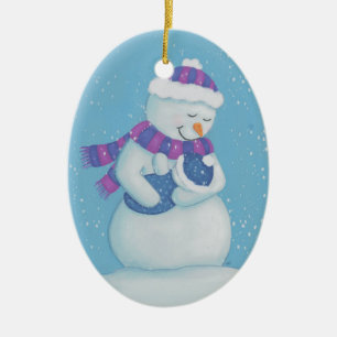 Snow Mom and Snow Baby Boy Ceramic Ornament