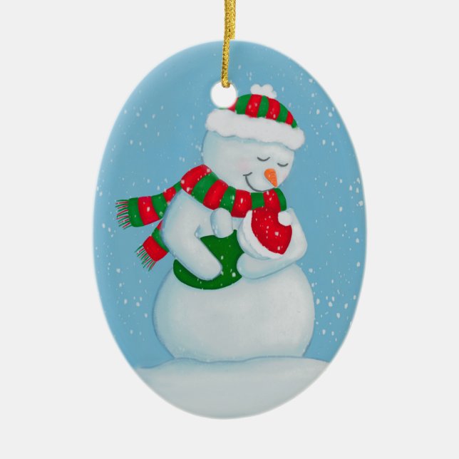 Snow Mom and Snow Baby Christmas Ceramic Ornament (Front)