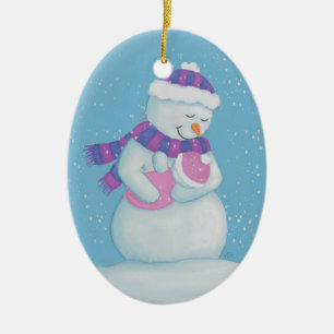 Snow Mom and Snow Baby Girl Ceramic Ornament