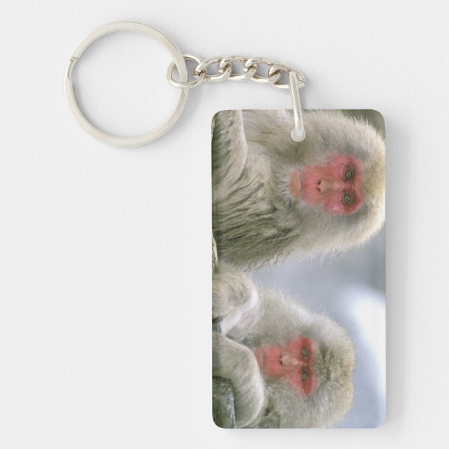 Snow Monkey Couple, Japanese Macaque, Keychain (Front)