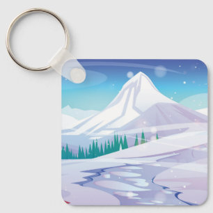 Snow mountain landscape keychain