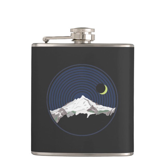 Snow mountain peak at night hip flask (Front)