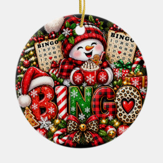 Snow Much Fun at Bingo Christmas Snowman  Ceramic Ornament
