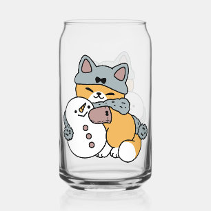Snow Much Fun Cat Winter Holiday Design Can Glass