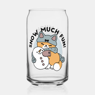 Snow Much Fun Cat Winter Holiday Design Can Glass