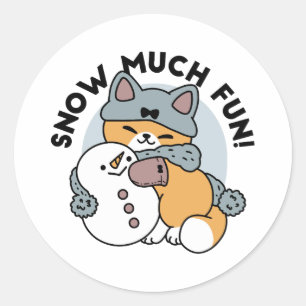 Snow Much Fun Cat Winter Holiday Design Classic Round Sticker