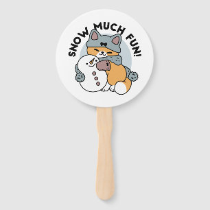 Snow Much Fun Cat Winter Holiday Design Hand Fan