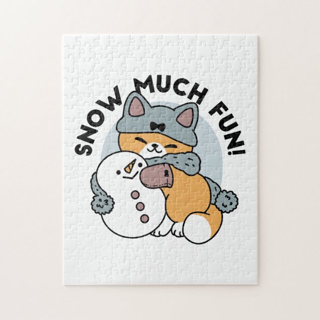 Snow Much Fun Cat Winter Holiday Design Jigsaw Puzzle (Vertical)