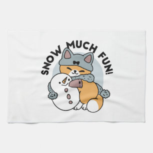Snow Much Fun Cat Winter Holiday Design Kitchen Towel