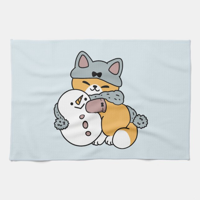 Snow Much Fun Cat Winter Holiday Design Kitchen Towel (Horizontal)
